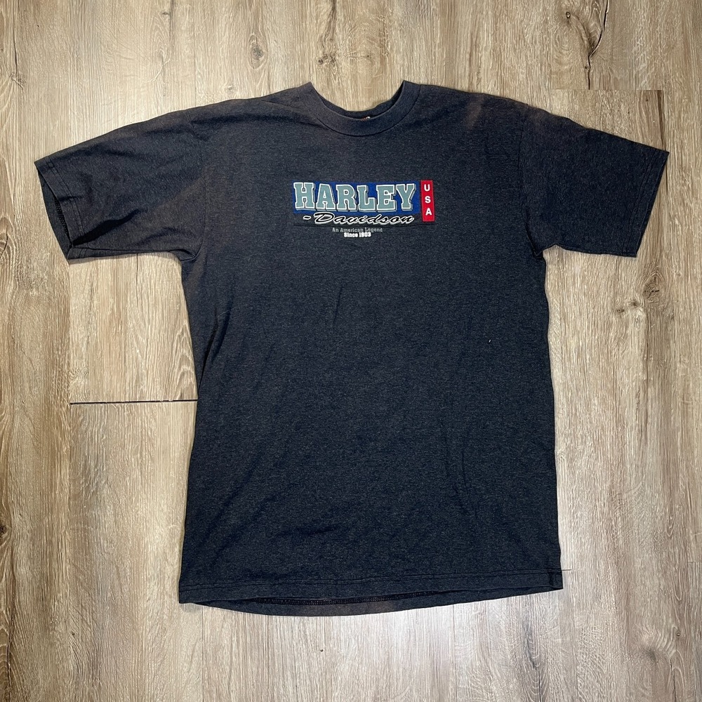 VTG Harley Davidson Black T Shirt Large Stained Single Stitch Elgin Illinois